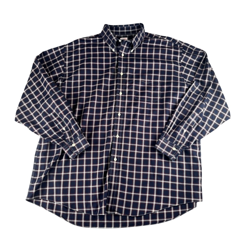 Brooks Brothers Madison Shirt XXL Navy Plaid Non-Iron Supima Cotton Long Sleeve